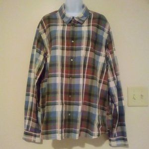 PrAna L/S Plaid Pearl Snap Button Down Organic Cotton Shirt